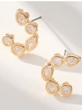New! Anthropologie 14K Gold Plated Half Moon Crystal Earrings (2019) NWT